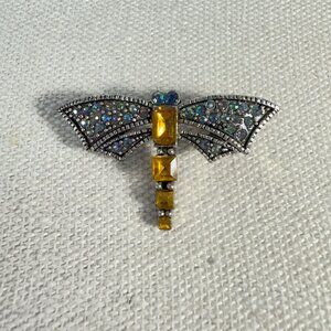Laila Rowe Dragonfly Brooch Pin Sparkle Rhinestone Silver-Tone